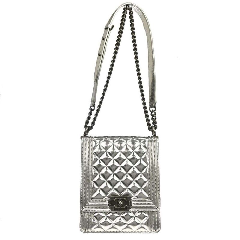 Chanel North South Boy Flap Quilted Metallic Calfskin Metallic Patent_Leather